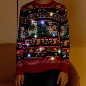 Festive LED LIGHT UP Kids 5-6 years Llama Holiday Knit Pullover sweater